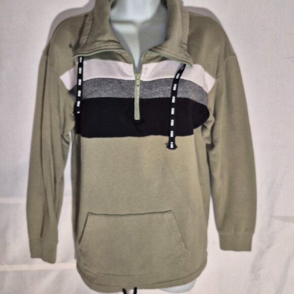PINK/Victoria's Secret zippered front fleece jacket, green w/stripes in size XS - Picture 9 of 16